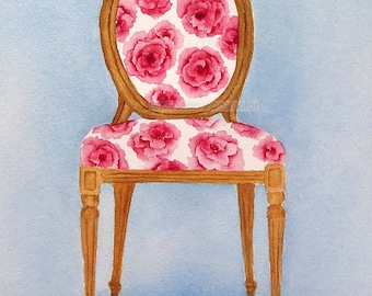 watercolor french chair archival print-french chair painting-carol sapp-roses watercolor-chair with roses-chair art-french decor