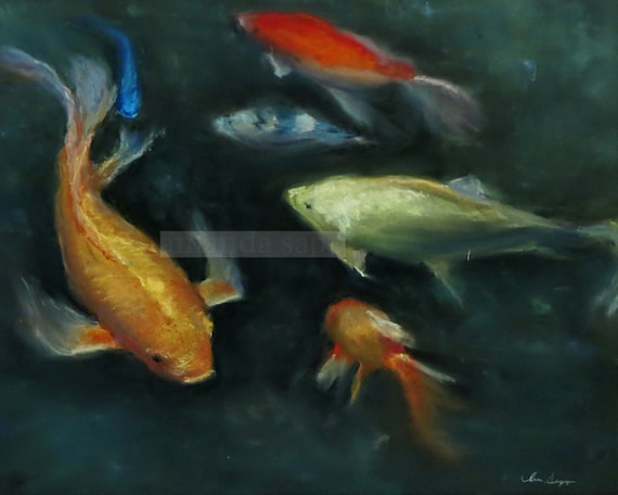 koi pond archival print of original pastel painting-koi art-pond painting-amanda sapp-koi pastel-koi pond art-fish painting-fish art