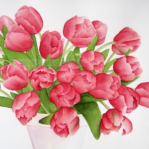 tulip bouquet watercolor-pink tulip bouquet painting-tulip watercolor-tulip painting-flower watercolor-fine art print-flower painting