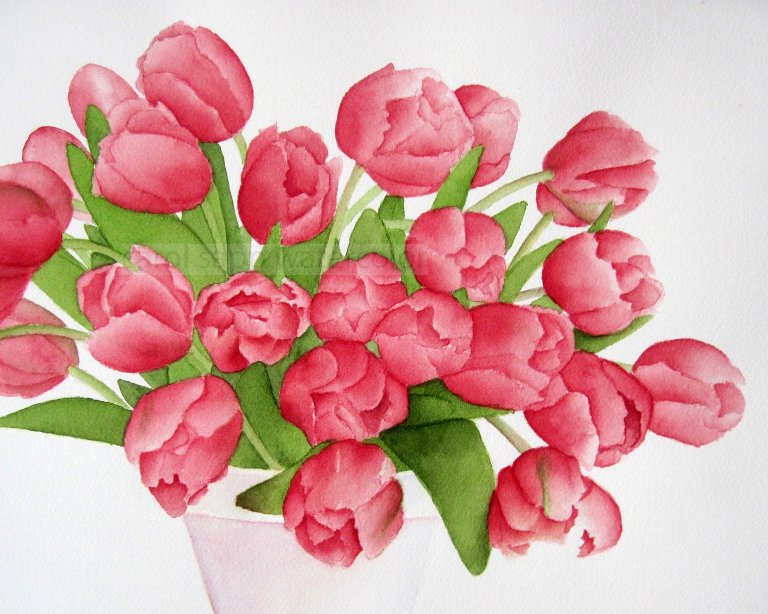 Tulip Bouquet Watercolor-pink Tulip Bouquet Painting-tulip