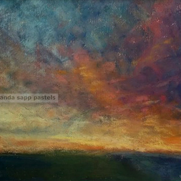 sunset painting-dramatic sky painting-sunset pastel painting-giclee print-landscape painting-landscape art-vibrant painting