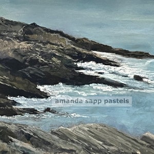 coastal pastel-archival print of coast and sea-seascape-shore decor-coastal art-ocean coastline painting-Amanda Sapp