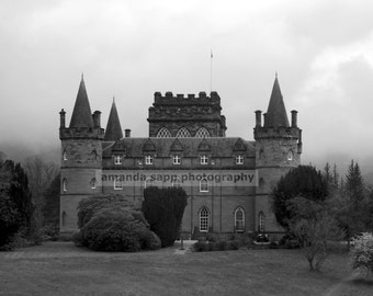 Inveraray Castle Scotland black and white photograph