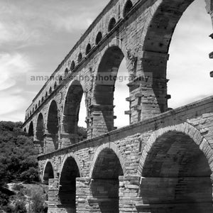 Pont du Gard Bridge France black and white photograph