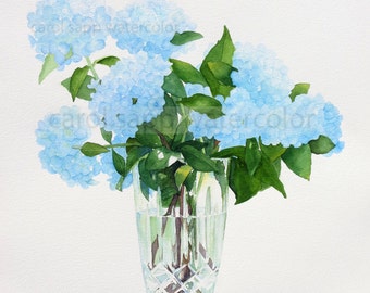 blue hydrangea bouquet watercolor-hydrangea watercolor-hydrangea painting-bouquet painting-flower painting-botanical watercolor