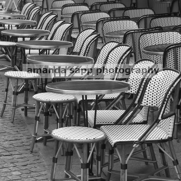 Paris bistro cafe chairs black and white fine art photo