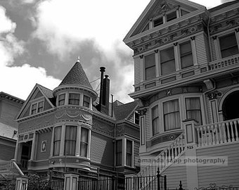 San Francisco Victorian Houses black and white photography