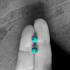 Turquoise Post Earrings - Sweet Petite Small Round Sky Blue Natural Turquoise Stone and Sterling Silver Post Stud Earrings