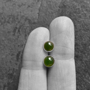 Jade Earrings - Sweet Lil Small Round Natural Unbacked Green Jade Gem Stone and Sterling Silver Petite Post Stud Earrings