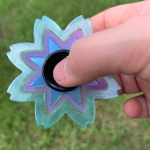 Ice Blue and Purple Starburst Fidget Spinner Adult Child Stress Anxiety Relief Focus Toy