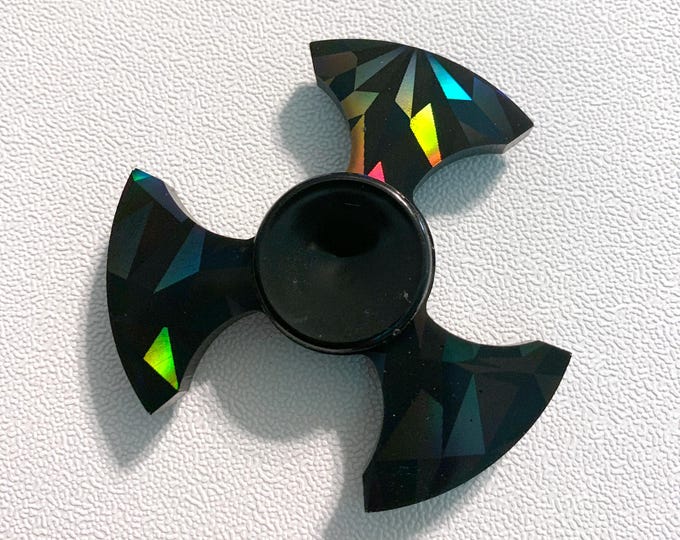 Black Holographic Tri Spinner Fidget Spinner Adult Child Stress Relief Anxiety Focus Toy