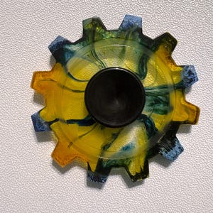 Blue and Yellow Gear Shaped Fidget Spinner Adult Child Stress Relief Anxiety Focus Toy