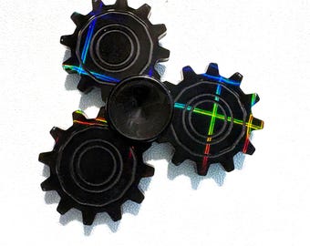 Black Holographic Triple Gear Fidget Spinner