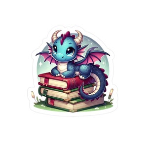 Dragon Vinyl Decal Sticker, Cute Fantasy Decal, Book Lover Decal, Laptop Sticker, Water Bottle Decal