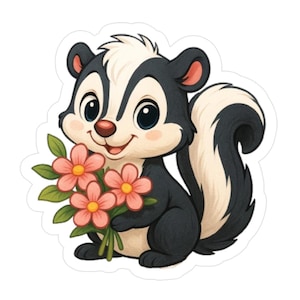 Adesivo in vinile con puzzola e fiori: adesivo con animale stravagante
