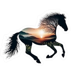 Décalcomanies en vinyle de beaux paysages de cheval, décoration d'amoureux de la nature, cadeau pour passionné de chevaux, autocollant bouteille d'eau, décalcomanie équestre