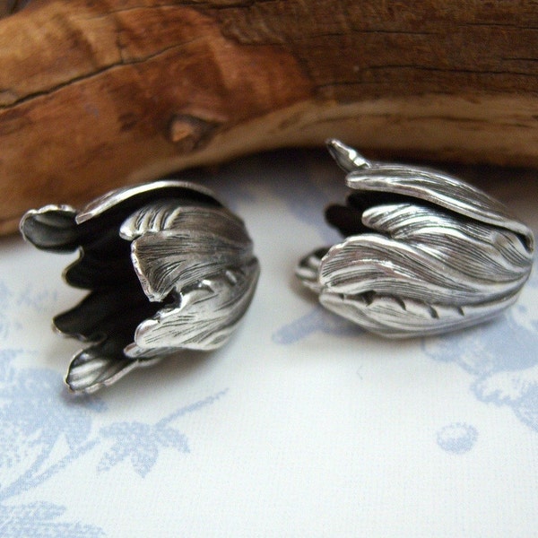 Antiqued silver plated tulip bead cap lot of  (2) -HD272