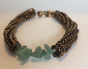 Herringbone Stitched Bracelet with Aventurine Chip Beads