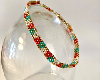 Peyote Stitch Cuff Bracelet in Floral Design