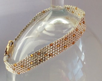 Handmade Peyote Stitch Bracelet, Gold & Silver Delica Beads