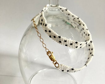 Peyote Wrap Cuff Bracelet White with Black Polka Dots