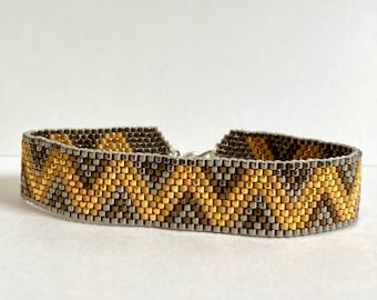 Peyote Stitch Cuff Bracelet in Chevron in Gold