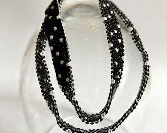 Peyote Wrap Cuff Bracelet in Black with White Polka Dots