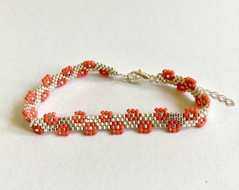 Peyote Stitch Cuff Bracelet with Flower Edging