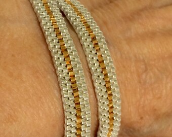 Peyote Stitched Wrap Bracelet: Delica Beads, Sterling Silver & Gold