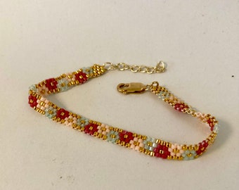 Peyote Stitch Cuff in Flower Pattern