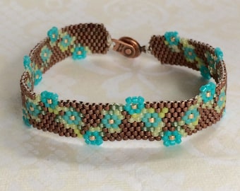 Handmade Peyote Stitched Bracelet in a Floral Garland Pattern