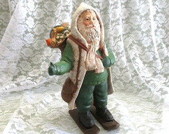 Rustic Christmas Large Santa Figurine Vintage Santa Claus Father Christmas Country Ceramic Santa Statue Hand Painted Santa Decoration