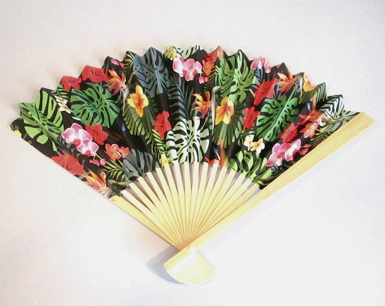 Hawaiian Luau Party Favors Sets of 3612 Summer Garden Party Decoration Tropical Flowers and Flamingo Folding Paper /& Wood Hand Fans