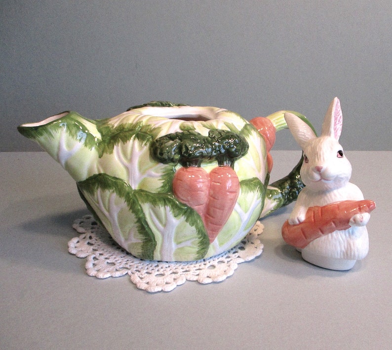 White Bunny Rabbit Vegetable Garden Teapot w/ Cabbage and Etsy
