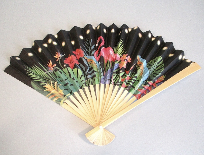 Hawaiian Luau Party Favors Sets of 3612 Summer Garden Party Decoration Tropical Flowers and Flamingo Folding Paper /& Wood Hand Fans
