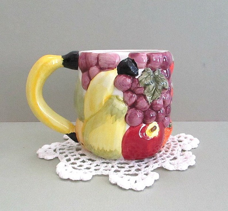 Ceramic Fruit Mugs . Set of 4 Embossed 3d Hand Painted Etsy