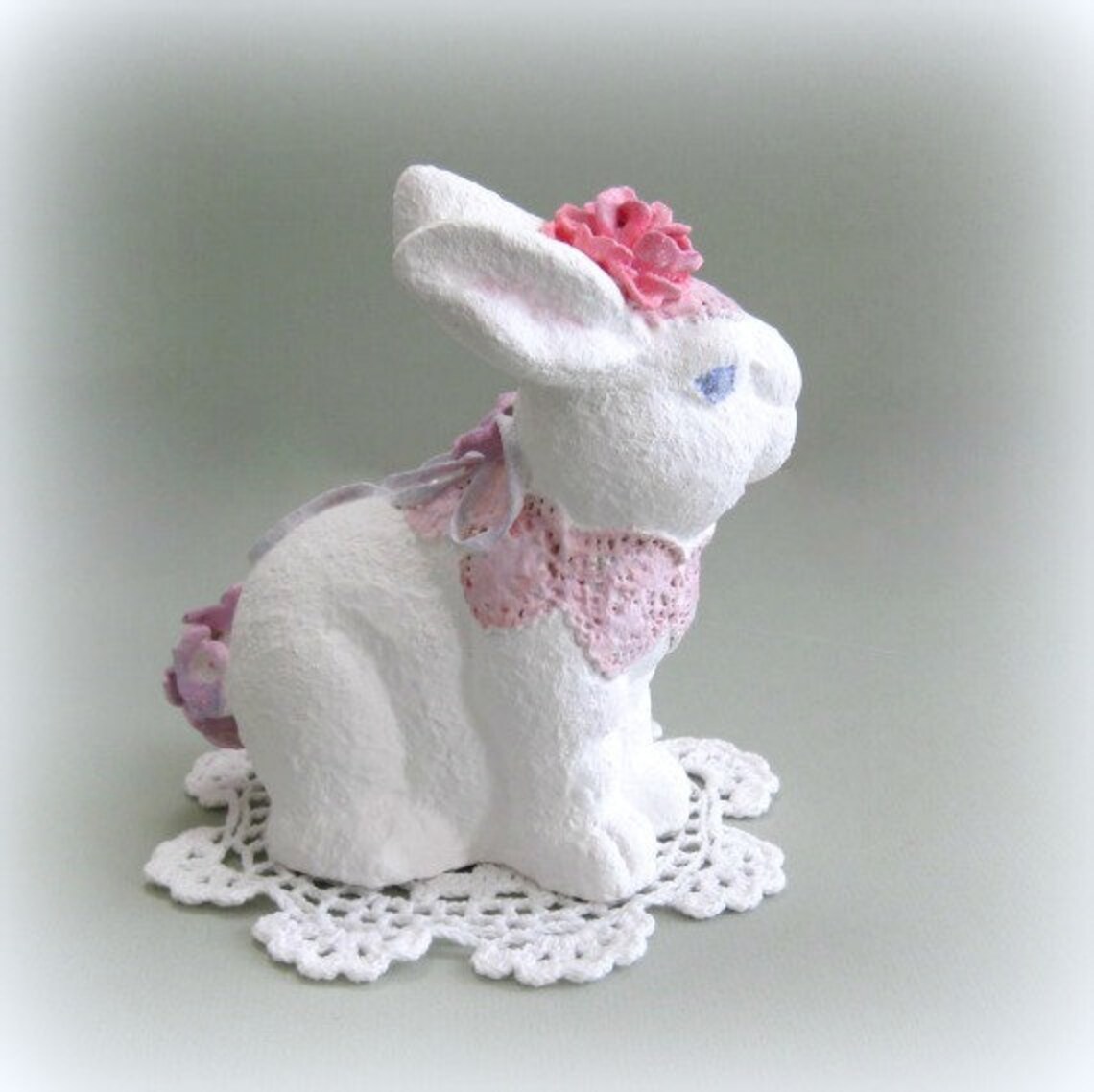 White Bunny Rabbit Sculpture Figurines . Shabby Chic Victorian Etsy