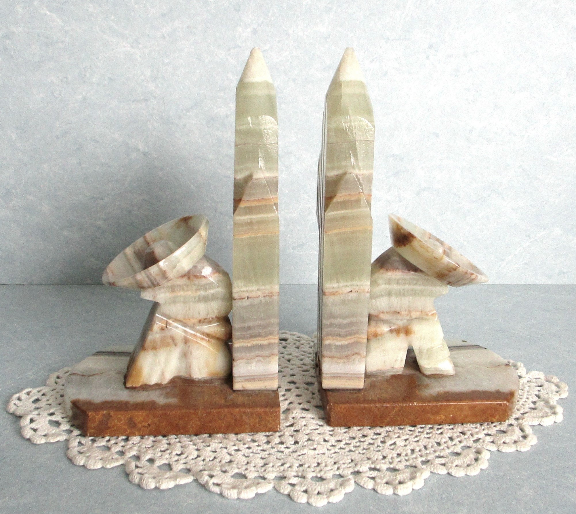 Vintage Carved Mexican Onyx Bookends. Quartz Stone Book Ends Etsy
