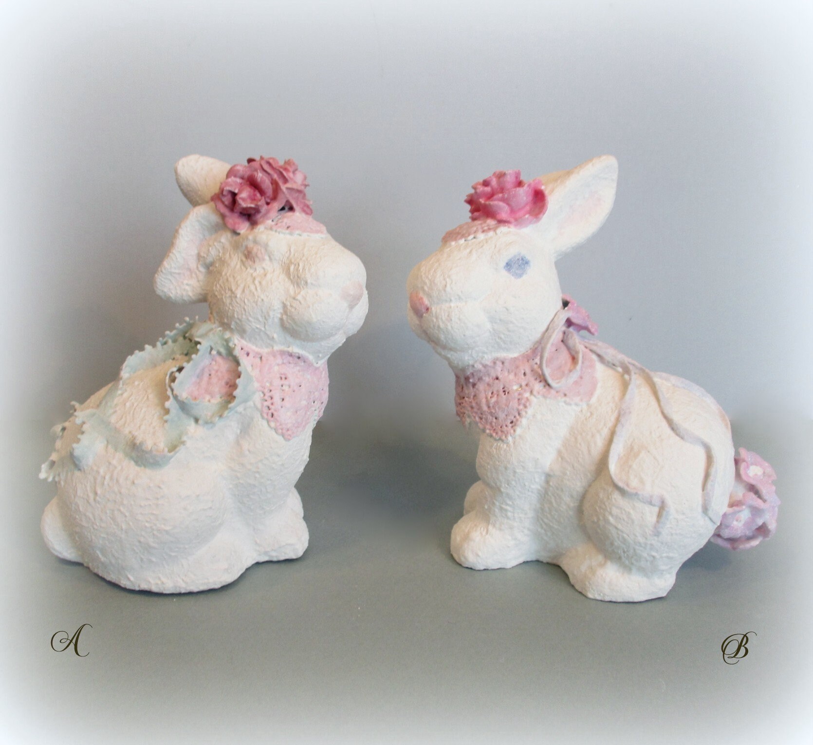 White Bunny Rabbit Sculpture Figurines . Shabby Chic Victorian Etsy