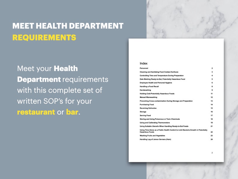 Standard Operating Procedures Template and Content Health Department SOPs Restaurant Bar Employee Training image 3