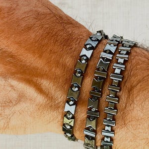 Black Hematite Bracelet, Natural Stone Jewelry, Gift for Men, Casual Men’s Bracelet, Sterling Silver Clasp