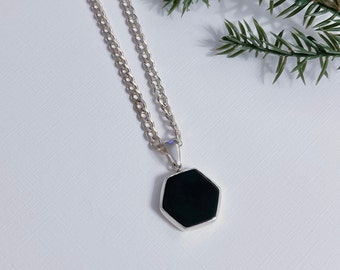 Hexagon Design Black Onyx Necklace, Minimalist Style Pendants, Men Necklace