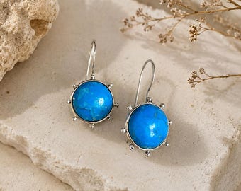 Turquoise Gemstone Earrings: Dangle Silver Earrings