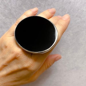 Big Oval Black Onyx 925 Sterling Silver Unisex Ring