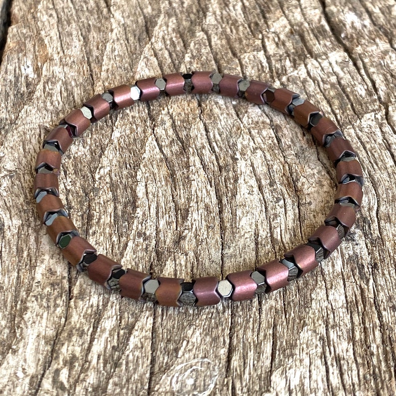 Aquamarine Bronze Hematite Stretch Beads Bracelet main image 1