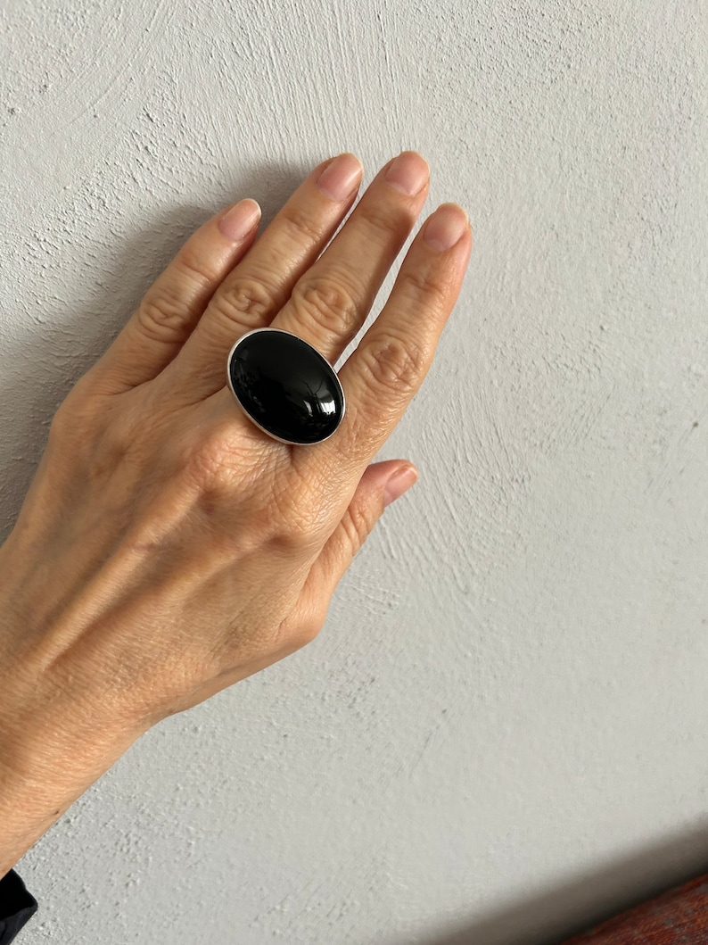 Large Onyx Sterling Silver Ring, Natural Onyx Ring, Black Onyx Ring, Oval Onyx Ring, Onyx Ring, Gemstone Ring, Boho Ring image 9