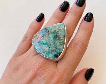 Oversized Turquoise Gemstone Ring: 925 Sterling Silver Unisex Ring