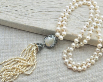 Baroque Pearl Necklace, Bridal Necklace, Wedding Jewelry, Swarovski Stone, Sterling Silver