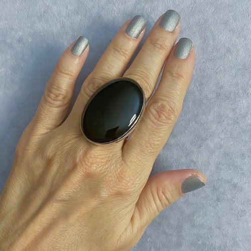 Large Onyx Sterling Silver Ring Natural Onyx Ring Black Onyx Etsy