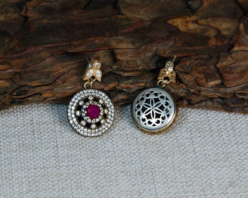 Red Ruby Earrings 925 Sterling Silver Earrings Bridal Earrings Turkish Handmade Ottoman Earrings Zirconia Stone Gift for Women
